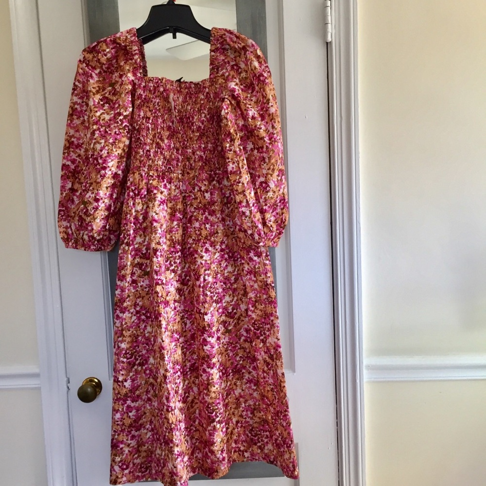 J Crew Smocked Puff Sleeve Dress In Faded Floral Cottagecore Whimsical - Picture 9 of 14